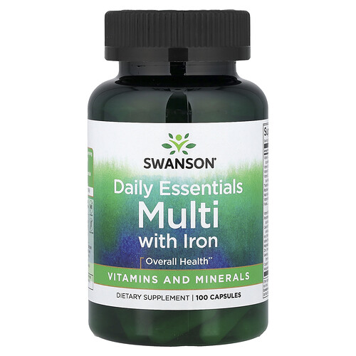 Swanson Vitamins Daily Essentials Multi With Iron, 100 Capsules