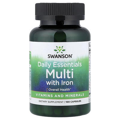Swanson Vitamins, Suplemento multivitamínico con hierro Daily Essentials, 100 cápsulas