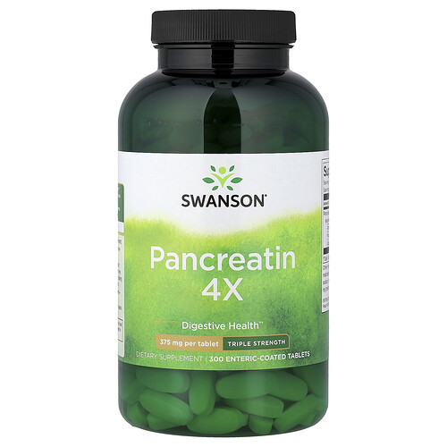 Swanson Vitamins, Pancreatin 4X, 375 mg, 300 Enteric-Coated Tablets