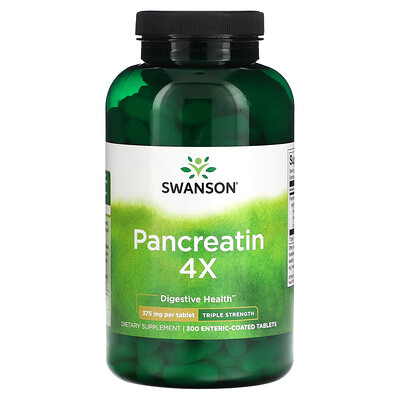 Swanson Pancreatin 4X Triple Strength 375 mg 300 Enteric-Coated Tablets