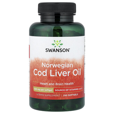 Swanson Vitamins, Aceite de hígado de bacalao noruego, 350 mg, 250 cápsulas blandas