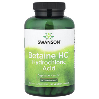 Swanson Vitamins, Betaine HCl Hydrochloric Acid with VegPeptase™, Betain HCl Salzsäure mit VegPeptase™, 250 vegetarische Kapseln