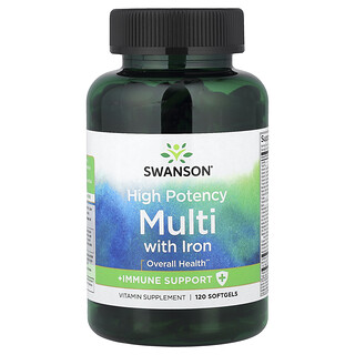 Swanson Vitamins, Suplemento multivitamínico con hierro, Alta potencia, 120 cápsulas blandas