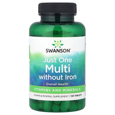 Swanson Vitamins, Just One, Suplemento multivitamínico completo sin hierro, 130 comprimidos