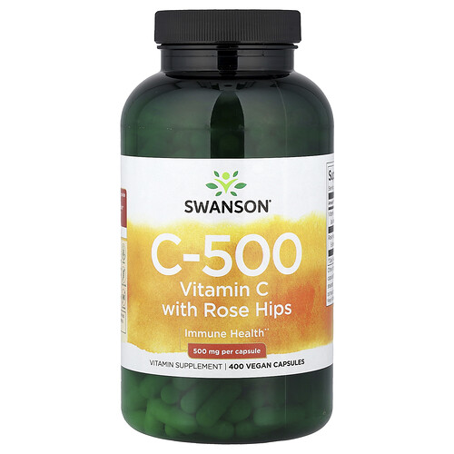 Swanson Vitamins C-500, Vitamin C with Rose Hips, 400 Vegan Capsules