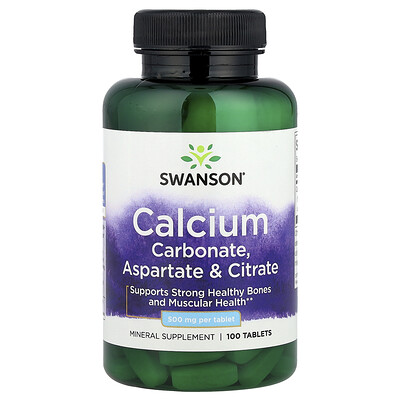 Swanson Vitamins Calcium Carbonate Aspartate  Citrate 500 mg 100 Tablets
