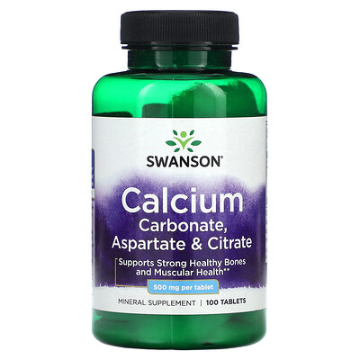 

Swanson Calcium Carbonate Aspartate & Citrate 500 mg 100 Tablets