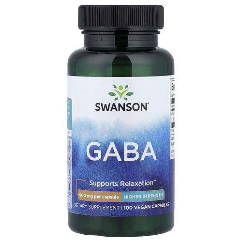 Swanson Vitamins GABA, 500 mg, 100 Vegan Capsules