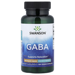 Swanson Vitamins, GABA, 500 mg, 100 Cápsulas Veganas
