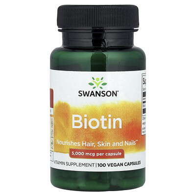 Swanson Vitamins, Biotina, 5000 mcg, 100 cápsulas veganas