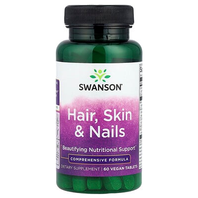 Swanson, Suplemento para el cabello, la piel y las uñas, 60 comprimidos veganos