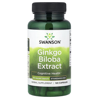 Swanson Vitamins, Ginkgo biloba extrakt, standardizovaný, 60 mg, 120 kapslí