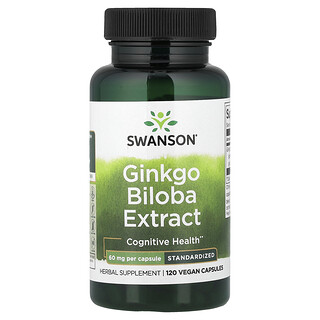 Swanson Vitamins, Extrato de Ginkgo biloba, Padronizado, 60 mg, 120 Cápsulas