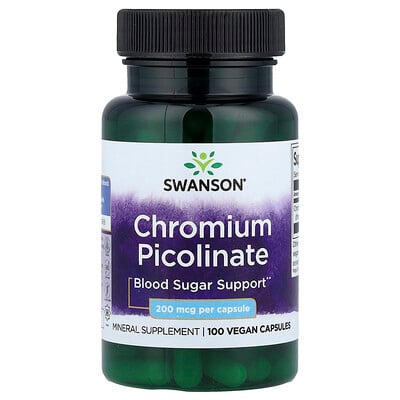 Swanson Vitamins, Picolinato de cromo, 200 mcg, 100 cápsulas veganas