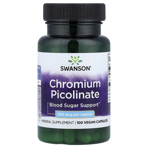 Swanson Vitamins Chromium Picolinate, 200 mcg, 100 Vegan Capsules