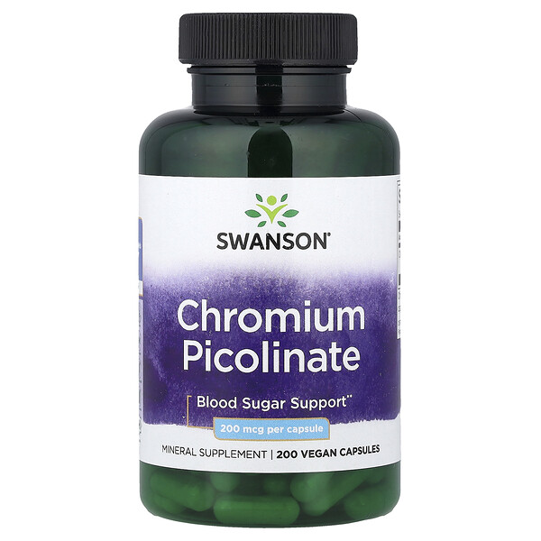 Swanson Vitamins Chromium Picolinate, 200 mcg, 200 Vegan Capsules
