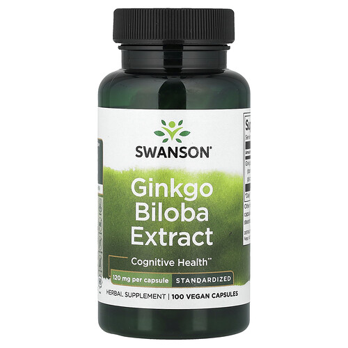 Swanson Vitamins, Ginkgo Biloba Extract, Ginkgoextrakt, standardisiert, 120 mg, 100 vegane Kapseln