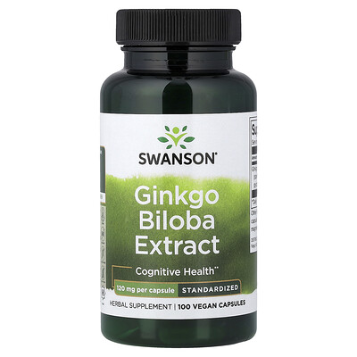 Swanson Vitamins, Extracto de Ginkgo biloba, Estandarizado, 120 mg, 100 cápsulas veganas