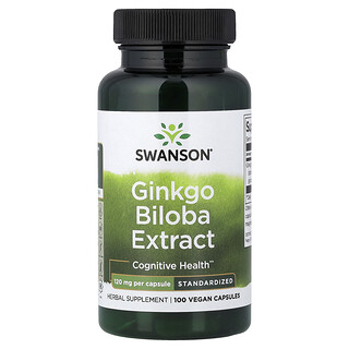 Swanson Vitamins, Ginkgo Biloba Ekstresi, Standardize, 120 mg, 100 Vegan Kapsül