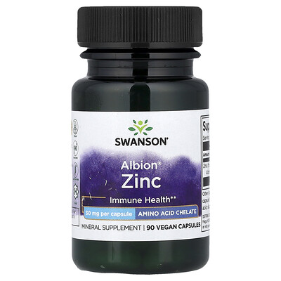 Swanson, Zinc Albion®, 30 mg, 90 cápsulas veganas