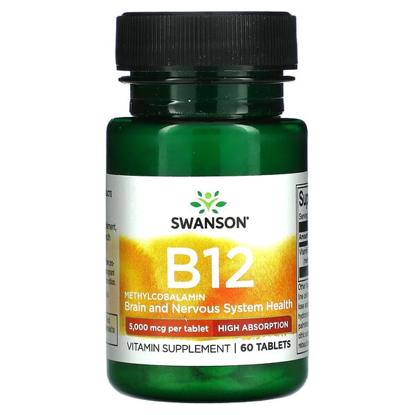 Swanson‏, B12, Methylcobalamin, Brain and Nervous System, 5,000 mcg, 60 Tablets