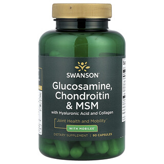 Swanson Vitamins, 글루코사민, 콘드로이틴 및 MSM, 히알루론산 및 콜라겐 함유, 캡슐 90정