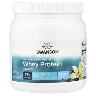 Swanson Vitamins, Certificación sin rBGH, Proteína de suero de leche proveniente de animales alimentados con pasturas en polvo, Vainilla, 420 g (14,8 oz)