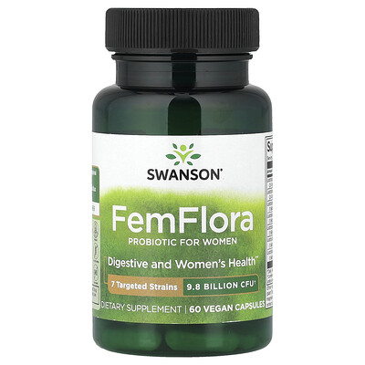 Swanson Vitamins, FemFlora, Suplemento probiótico para mujeres, 9800 millones de UFC, 60 cápsulas veganas