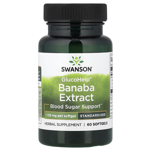 Swanson Vitamins, GlucoHelp®, Banaba Extract, Banaba-Extrakt, standardisiert, 1,33 mg, 60 Weichkapseln