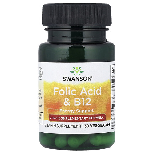 スワンソンビタミンズ Swanson Vitamins, 葉酸＆B12、ベジカプセル30粒