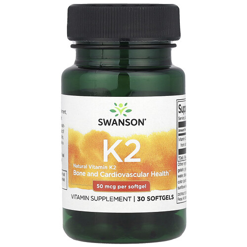 Swanson Vitamins Natural Vitamin K2, 50 mcg, 30 Softgels