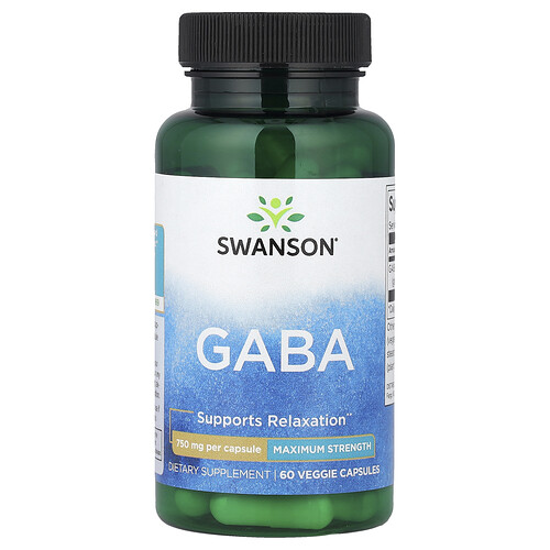Swanson Vitamins, GABA, Maximum Strength, 750 mg, 60 Veggie Capsules