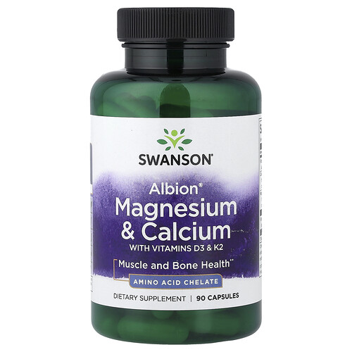 Swanson Vitamins Albion®, Magnesium & Calcium with Vitamins D3 & K2, 90 Capsules