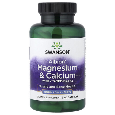 Swanson Vitamins, Albion®, Magnesio y calcio con vitaminas D3 y K2, 90 cápsulas