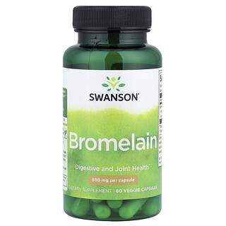 Swanson Vitamins, бромелаин, 60 растительных капсул (500 мг в 1 капсуле)