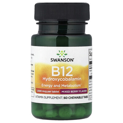Swanson Vitamins, B12 hidroxicobalamina, Bayas mixtas, 1000 mcg, 60 comprimidos masticables