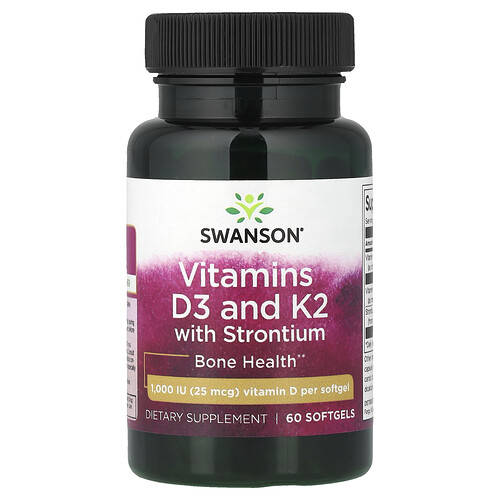 Swanson Vitamins Vitamins D3 and K2 with Strontium, 60 Softgels