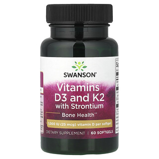 Swanson Vitamins, Vitamin D3 dan K2 dengan Strontium, 60 Softgels