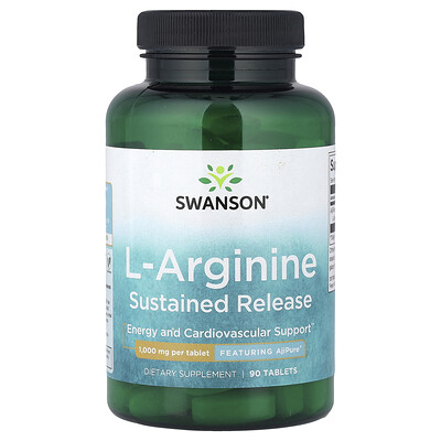 Swanson Vitamins, L-arginina, Liberación sostenida, 1000 mg, 90 comprimidos