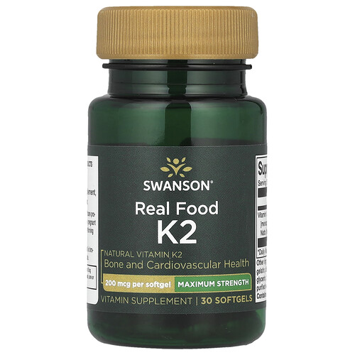 Swanson Vitamins Real Food K2, Maximum Strength , 200 mcg, 30 Softgels