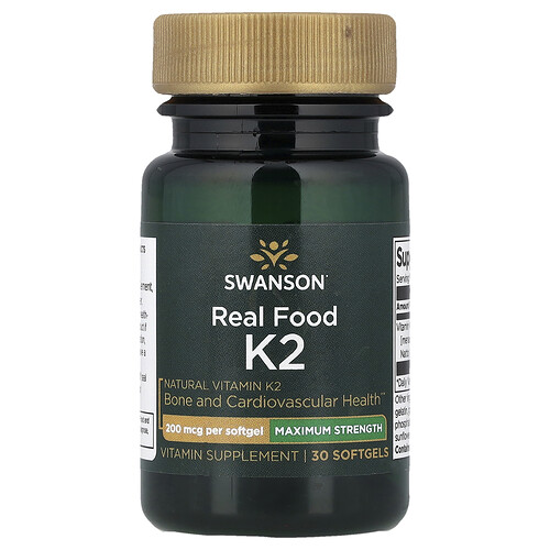 Swanson Vitamins, Real Food K2, maximale Stärke, 200 mcg, 30 Weichkapseln