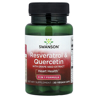 Swanson Vitamins, Resveratrol & Quercetin with Grape Seed Extract, Resveratrol und Quercetin mit Traubenkernextrakt, 30 vegetarische Kapseln