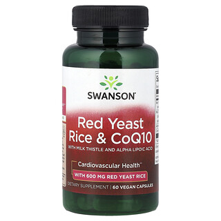 Swanson Vitamins, Levure de riz rouge et CoQ10 au chardon-Marie et à l'acide alpha-lipoïque, 60 capsules vegan