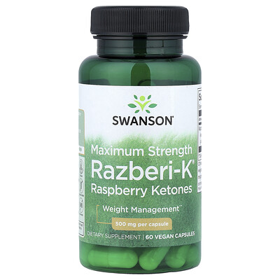 Swanson Vitamins, Razberi-K®, Cetonas de frambuesa, Máxima concentración, 500 mg, 60 cápsulas veganas