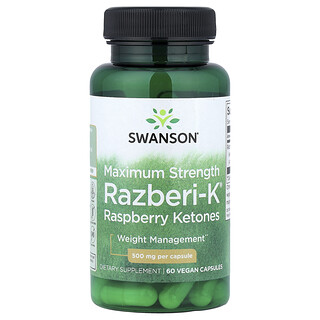Swanson Vitamins, Razberi-K®, Cétones de framboise, Efficacité maximale, 500 mg, 60 capsules vegan