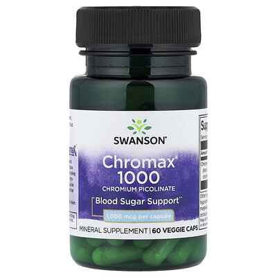 Swanson Vitamins, Chromax® 1000, Picolinato de cromo, 1000 mcg, 60 cápsulas vegetales