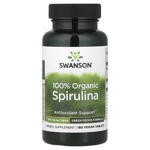 Swanson, Certified Organic Spirulina, 500 mg, 180 Tablets