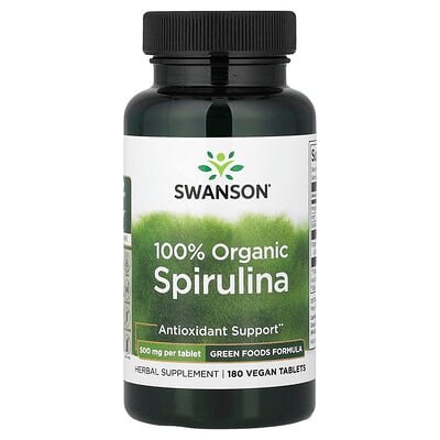 Swanson, Espirulina 100 % orgánica, 180 comprimidos veganos