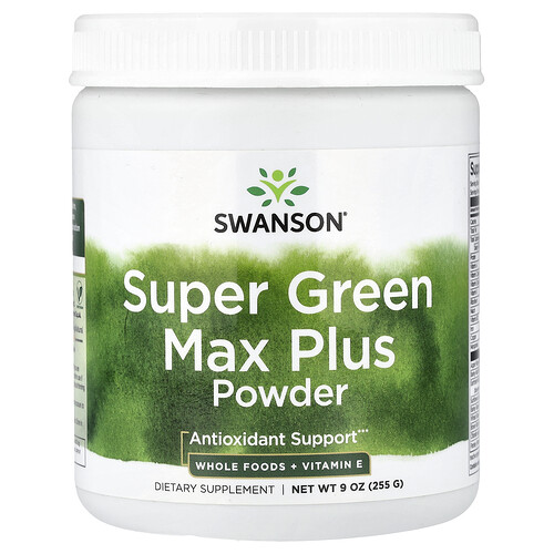 Swanson Vitamins Super Green Max Plus Powder - Whole Foods + Vitamin E | 9 oz Powder