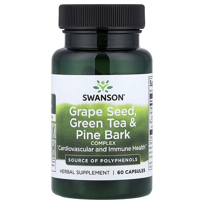 Swanson Vitamins, Semilla de uva, Complejo de té verde y corteza de pino, 60 cápsulas